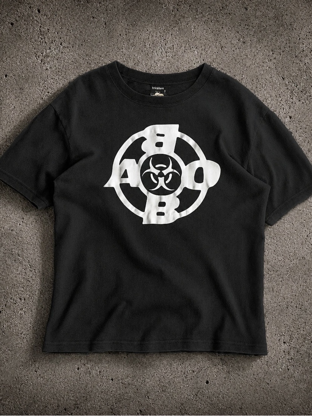 ABO Dark Grey Graphic Tee with White Biohazard Design